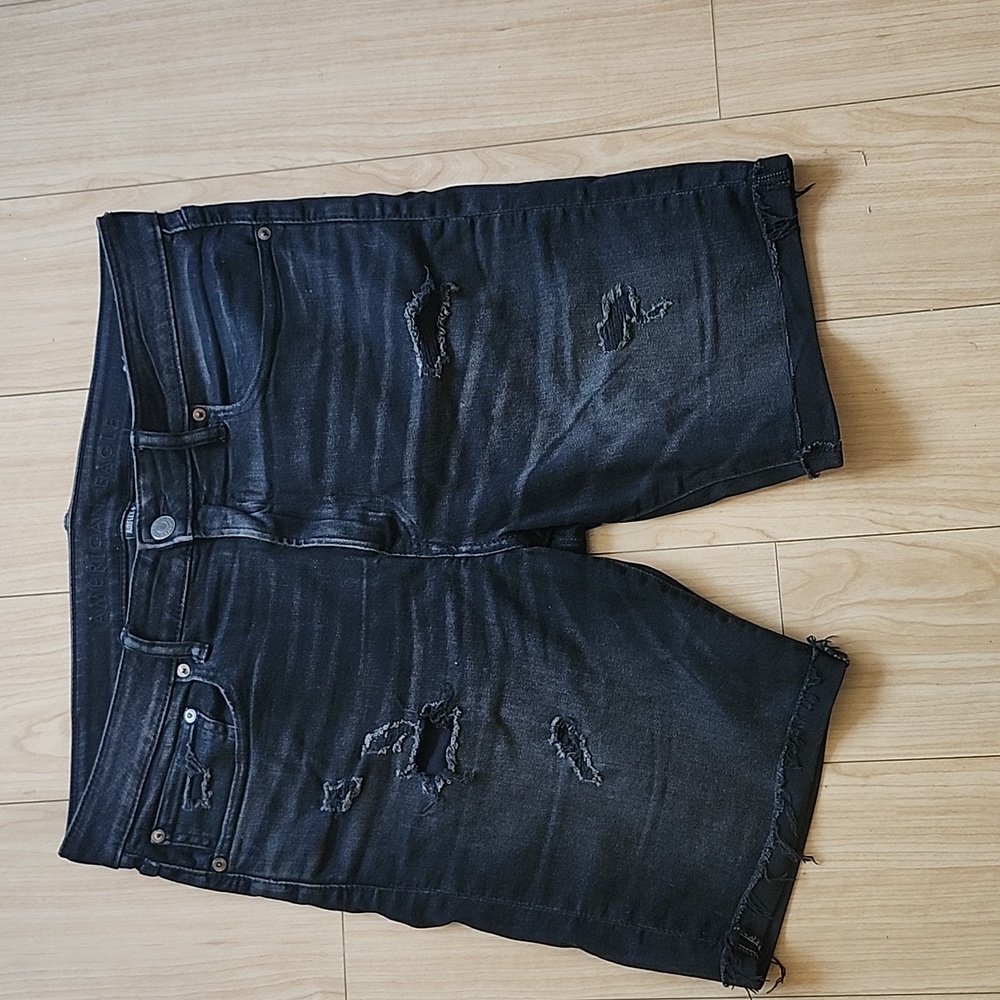 American Eagle Outfitters Black Distressed Denim Shorts